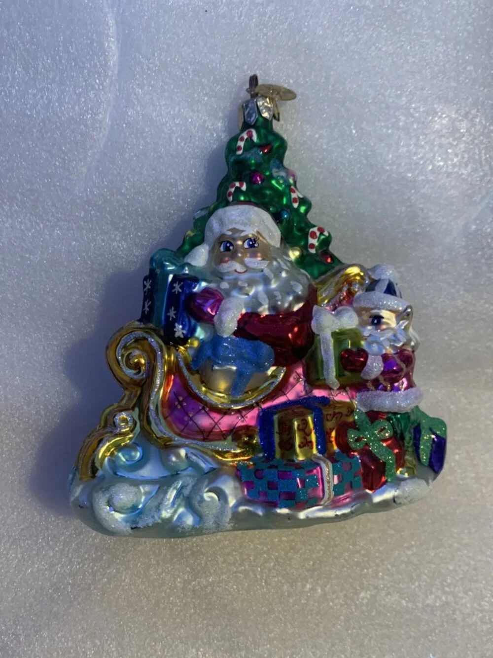 VINTAGE CHRISTOPHER RADKO CHRISTMAS TREE GLASS ORNAMENT Trim a Tree-O Sleigh
